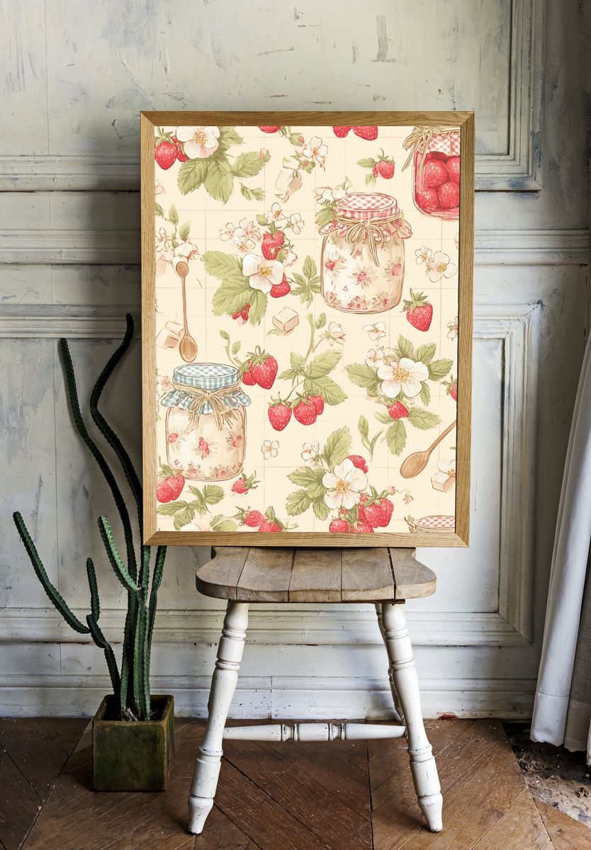 Strawberry Jam Pattern — Vintage Print. — room view 1