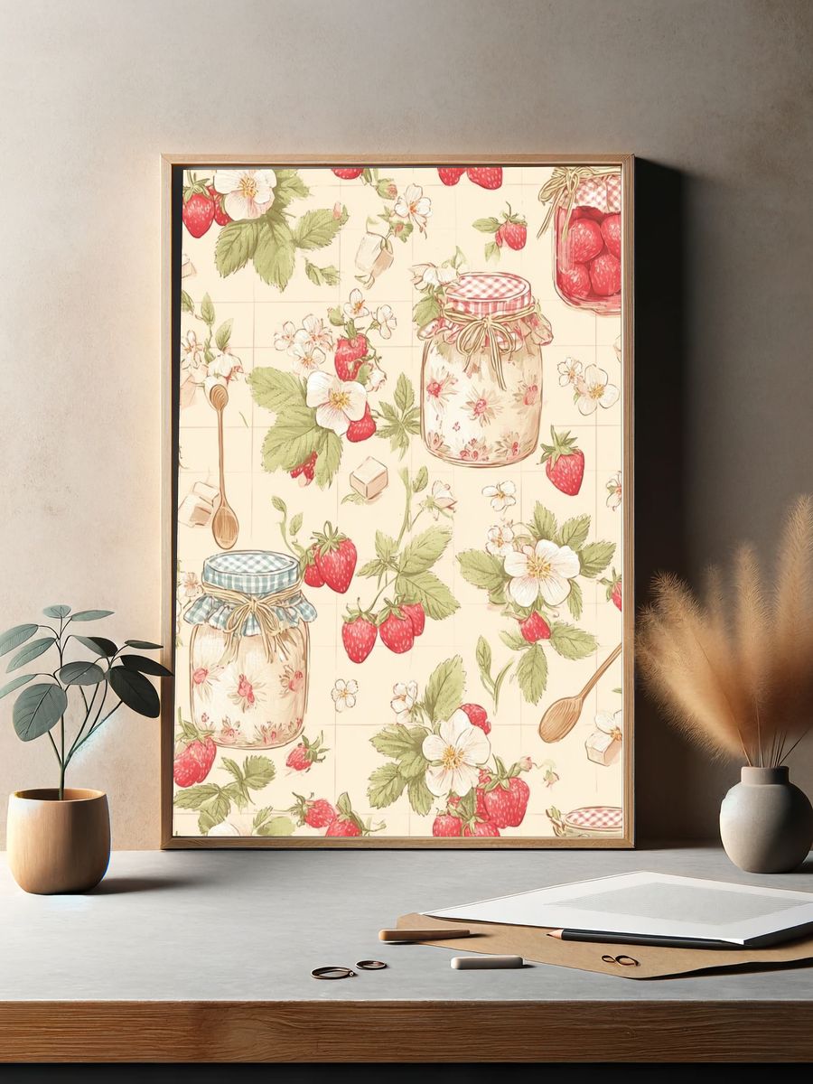 Strawberry Jam Pattern — Vintage Print. — room view 2