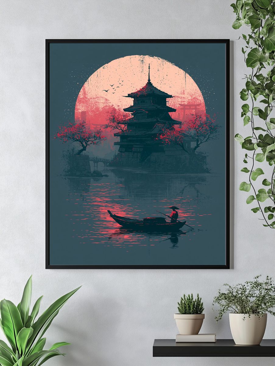 Japanese Pagoda Sunset Print. — room view 4