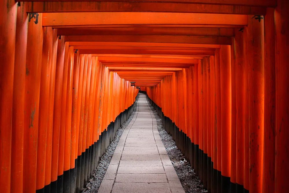 Orange architecture hallway that leads. poster detail