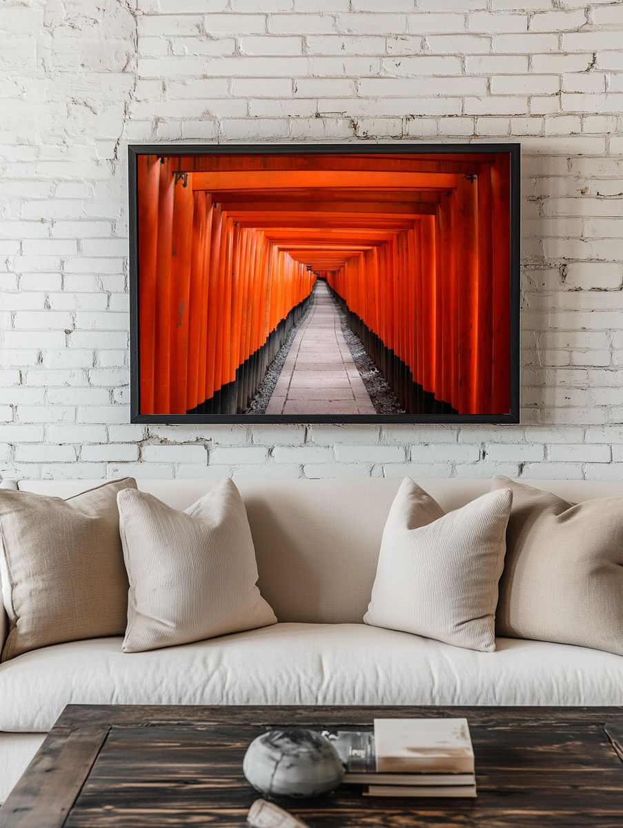 Orange architecture hallway that leads. room preview