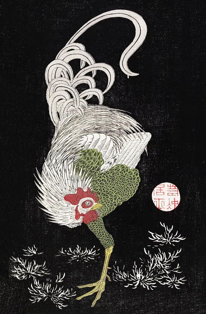 Japanese Rooster Ink Poster. poster detail