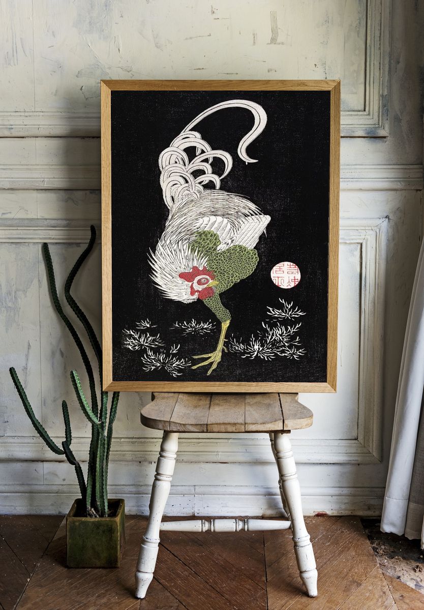 Japanese Rooster Ink Poster. — room view 1