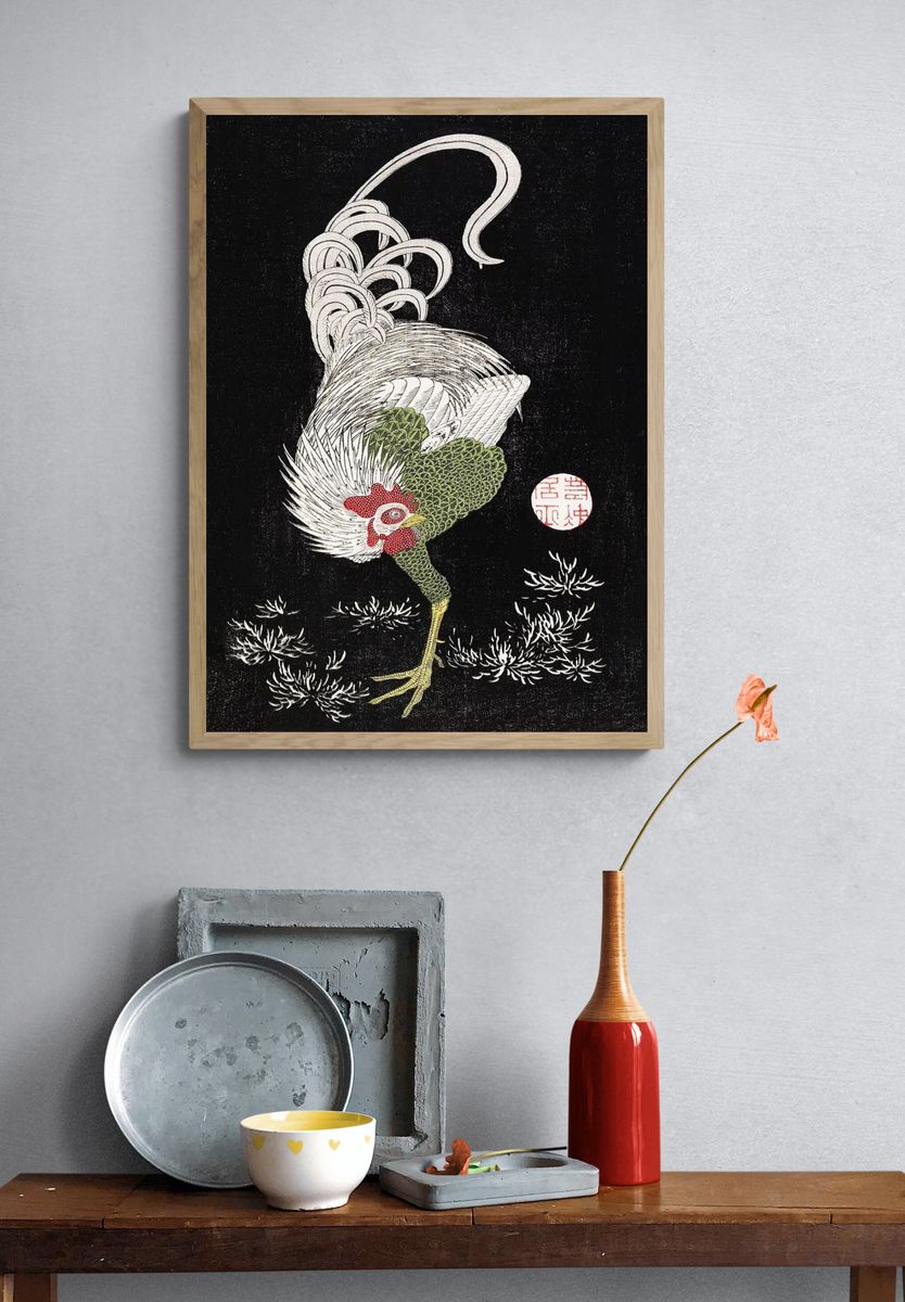Japanese Rooster Ink Poster. — room view 3