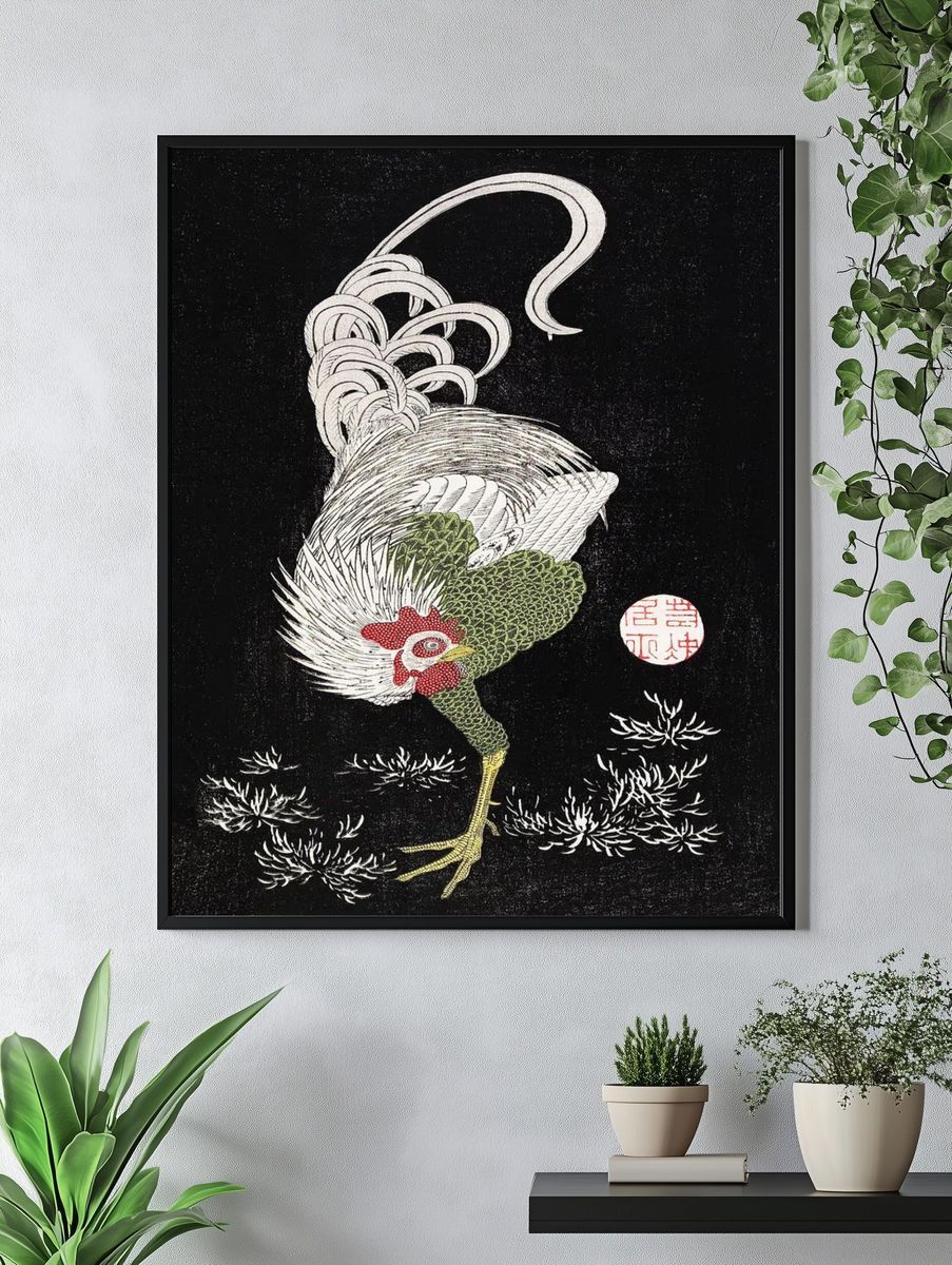 Japanese Rooster Ink Poster. — room view 4