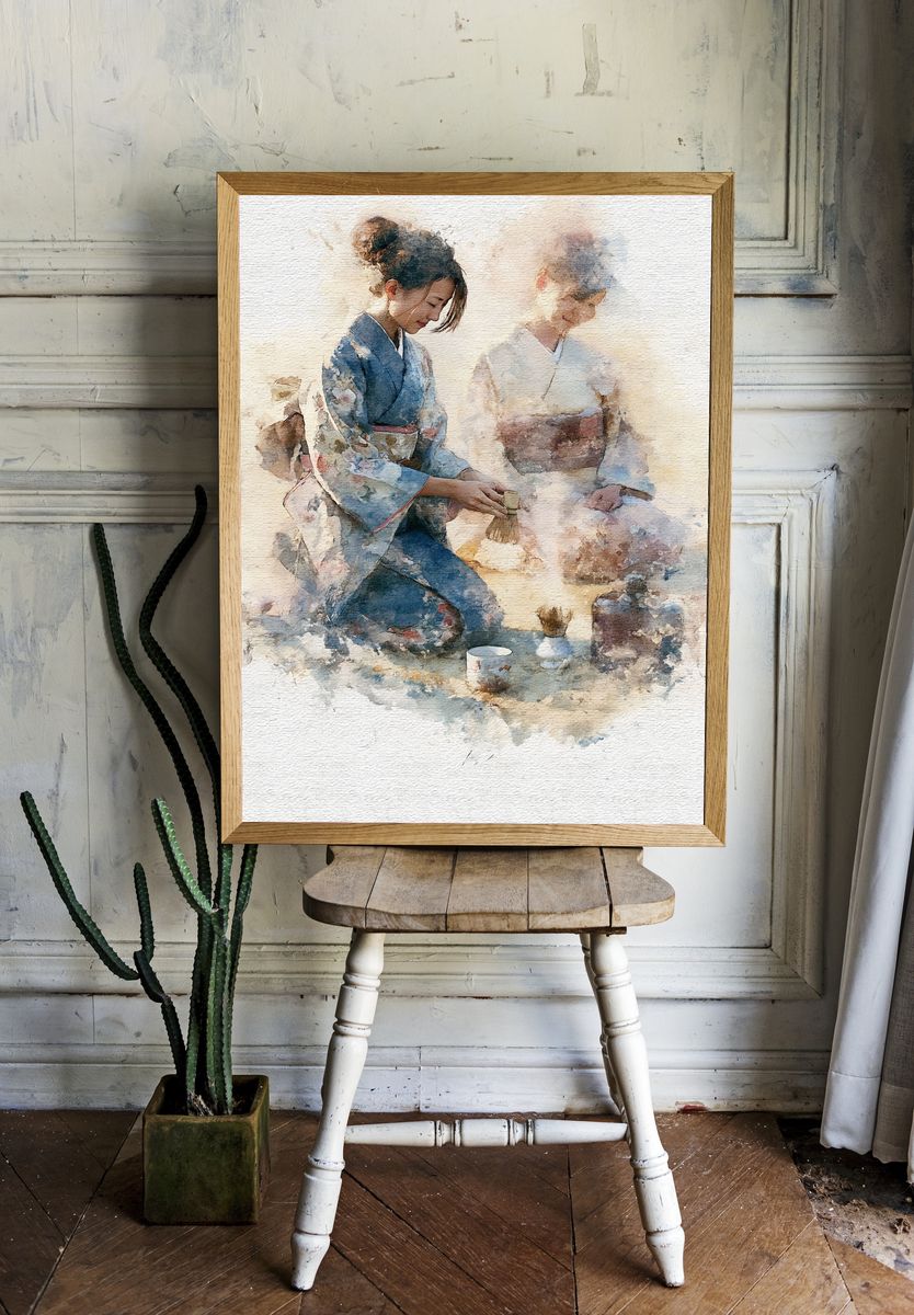 Japanese Tea Ceremony Watercolor Print. room preview