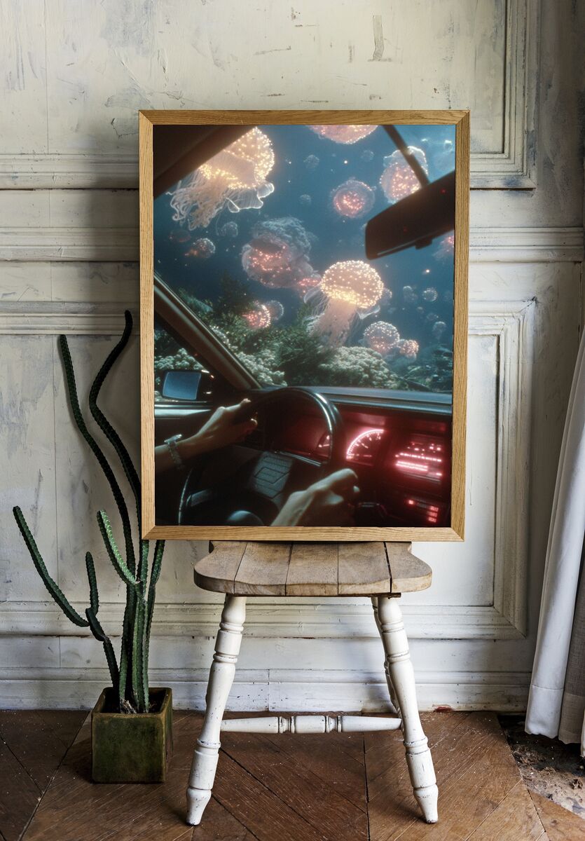Jellyfish Underwater Dream — Surrealism Print. — room view 1