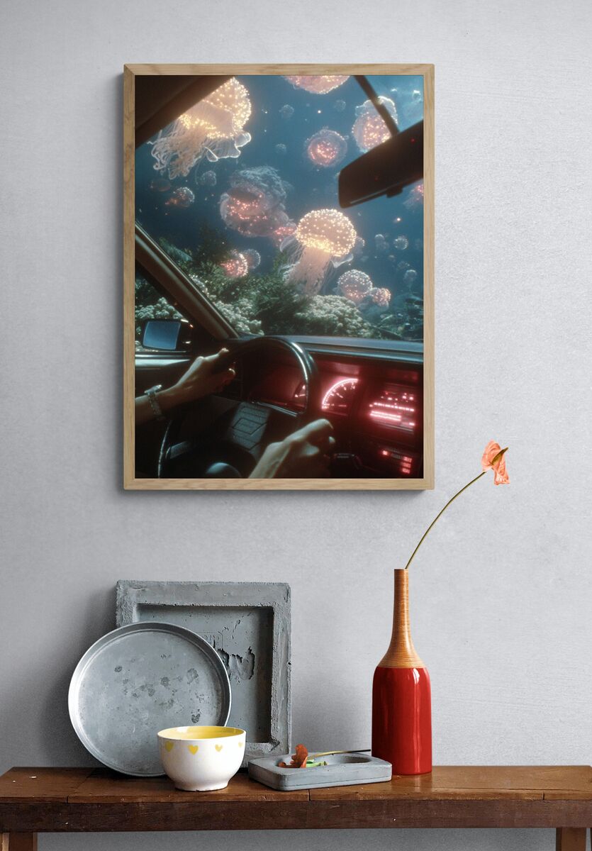 Jellyfish Underwater Dream — Surrealism Print. — room view 3
