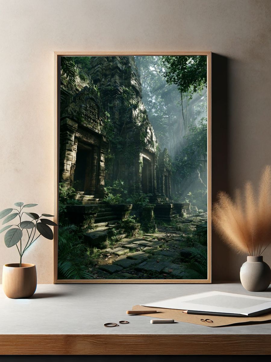 Jungle Temple Ruins Photography Poster. — room view 2