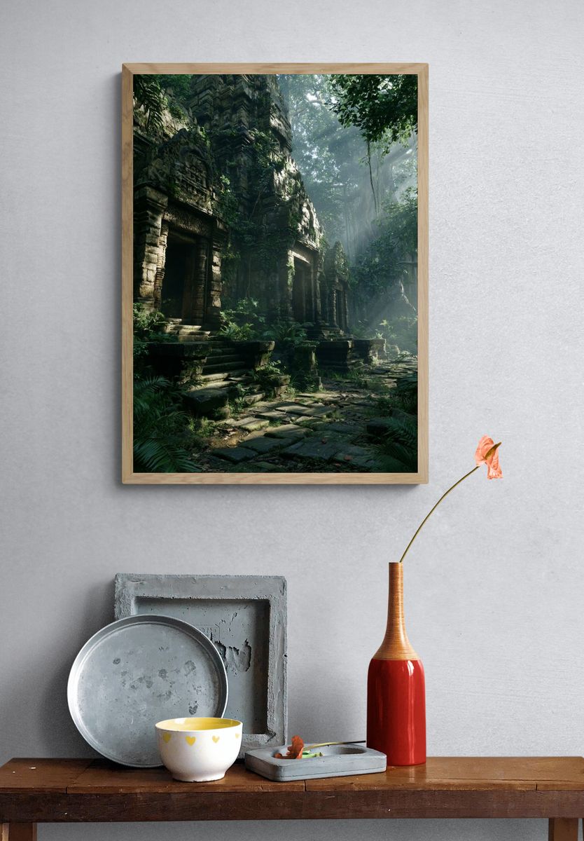 Jungle Temple Ruins Photography Poster. — room view 3