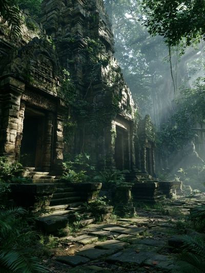 Jungle Temple Ruins Photography Poster.