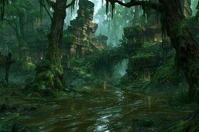 Jungle Ruins Digital Art Poster.