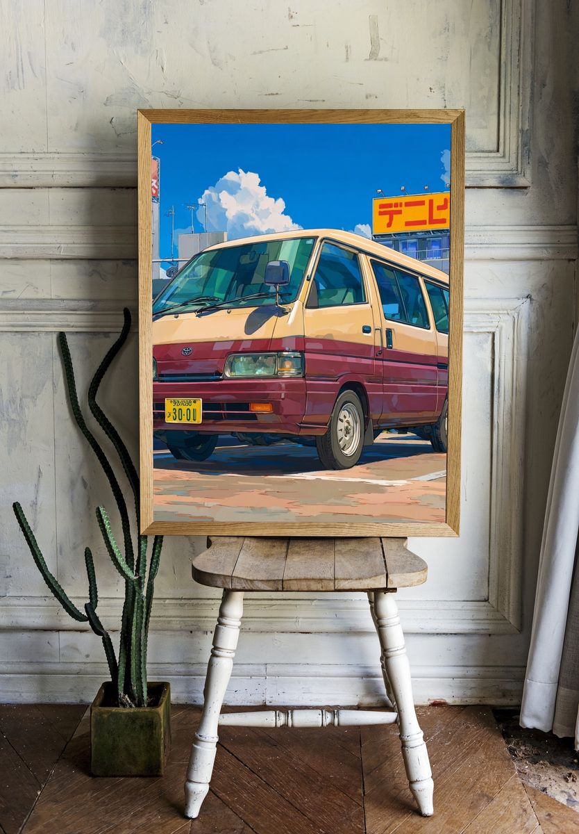 Retro Japanese Van Illustration Poster. — room view 1