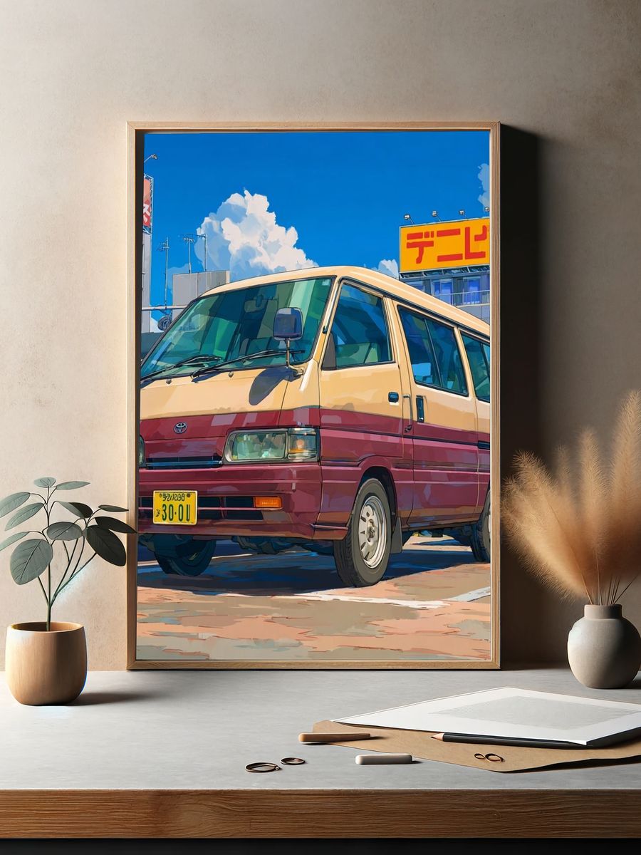 Retro Japanese Van Illustration Poster. — room view 2