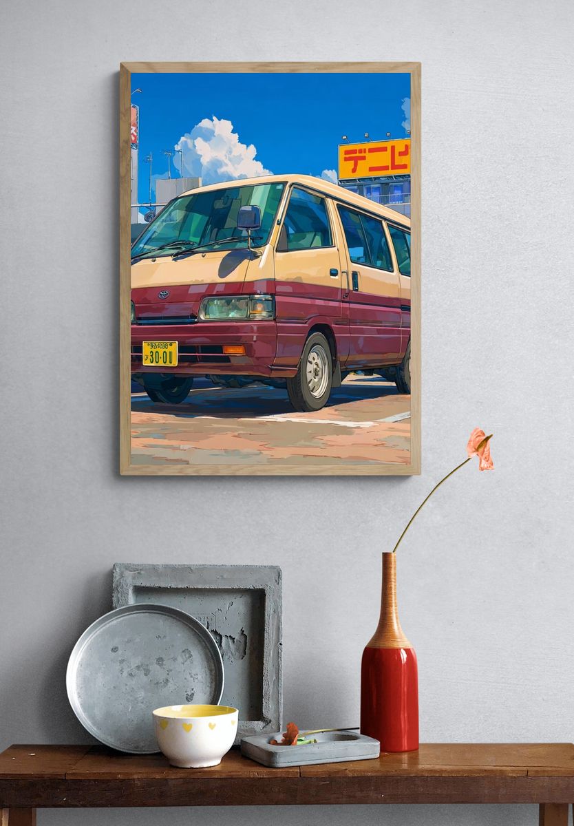 Retro Japanese Van Illustration Poster. — room view 3