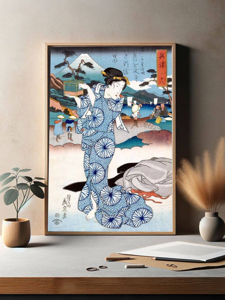 Japanese Woman with Cage — Ukiyo-e Print. — room view 2
