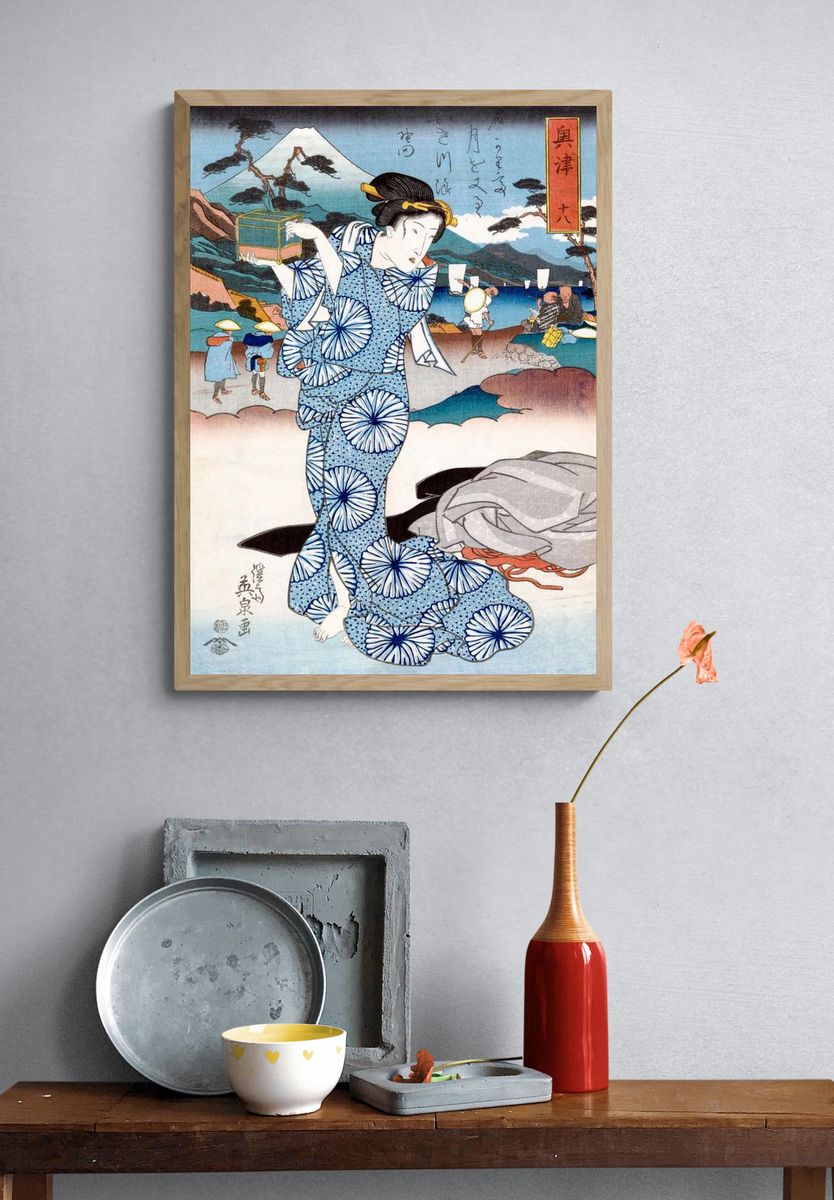 Japanese Woman with Cage — Ukiyo-e Print. — room view 3
