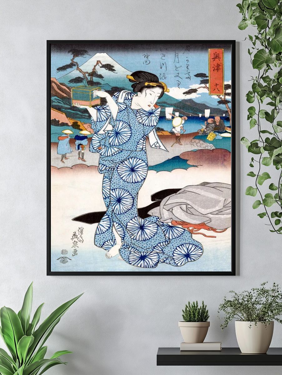 Japanese Woman with Cage — Ukiyo-e Print. — room view 4