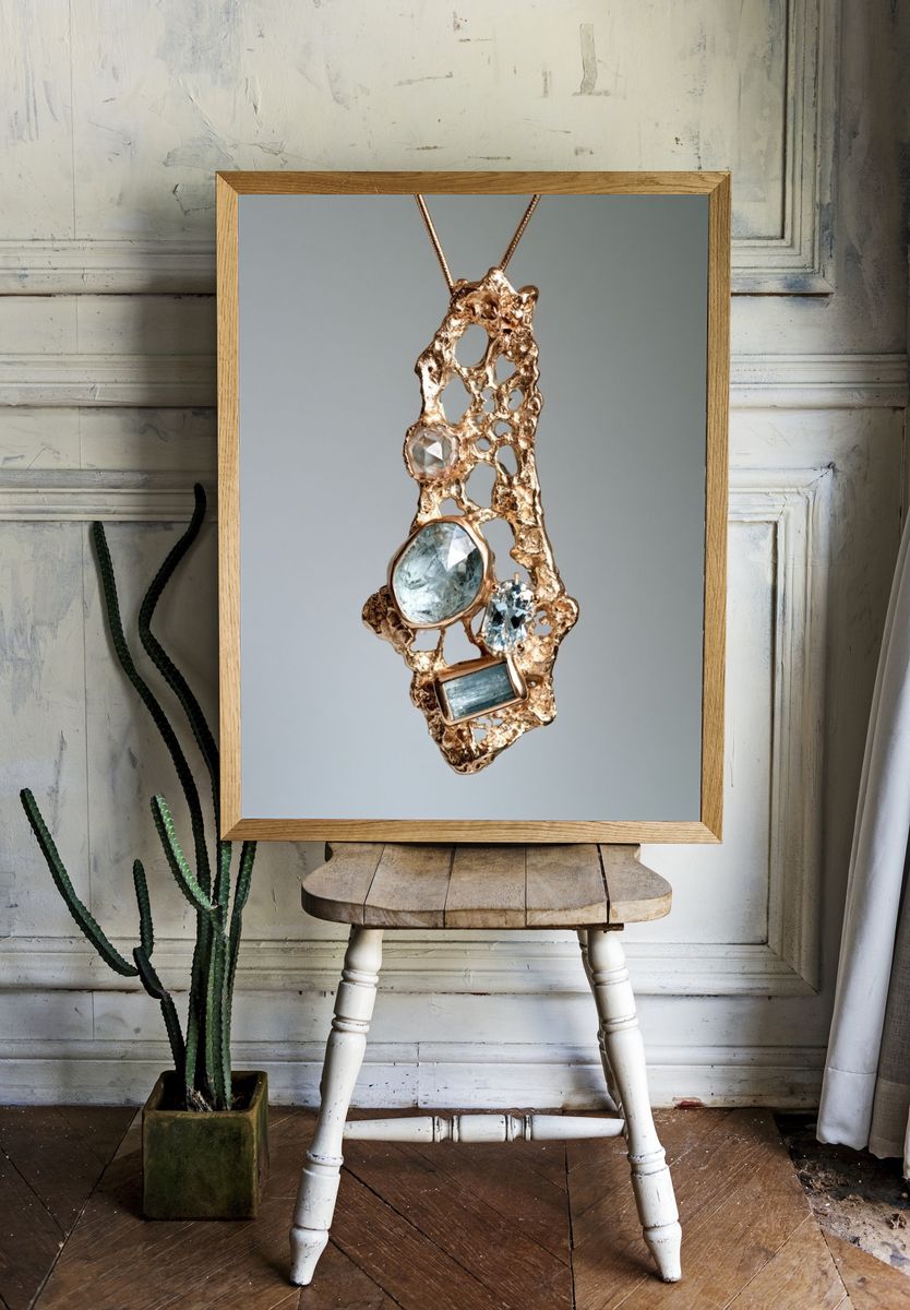Gold Gemstone Pendant Photography Poster. room preview