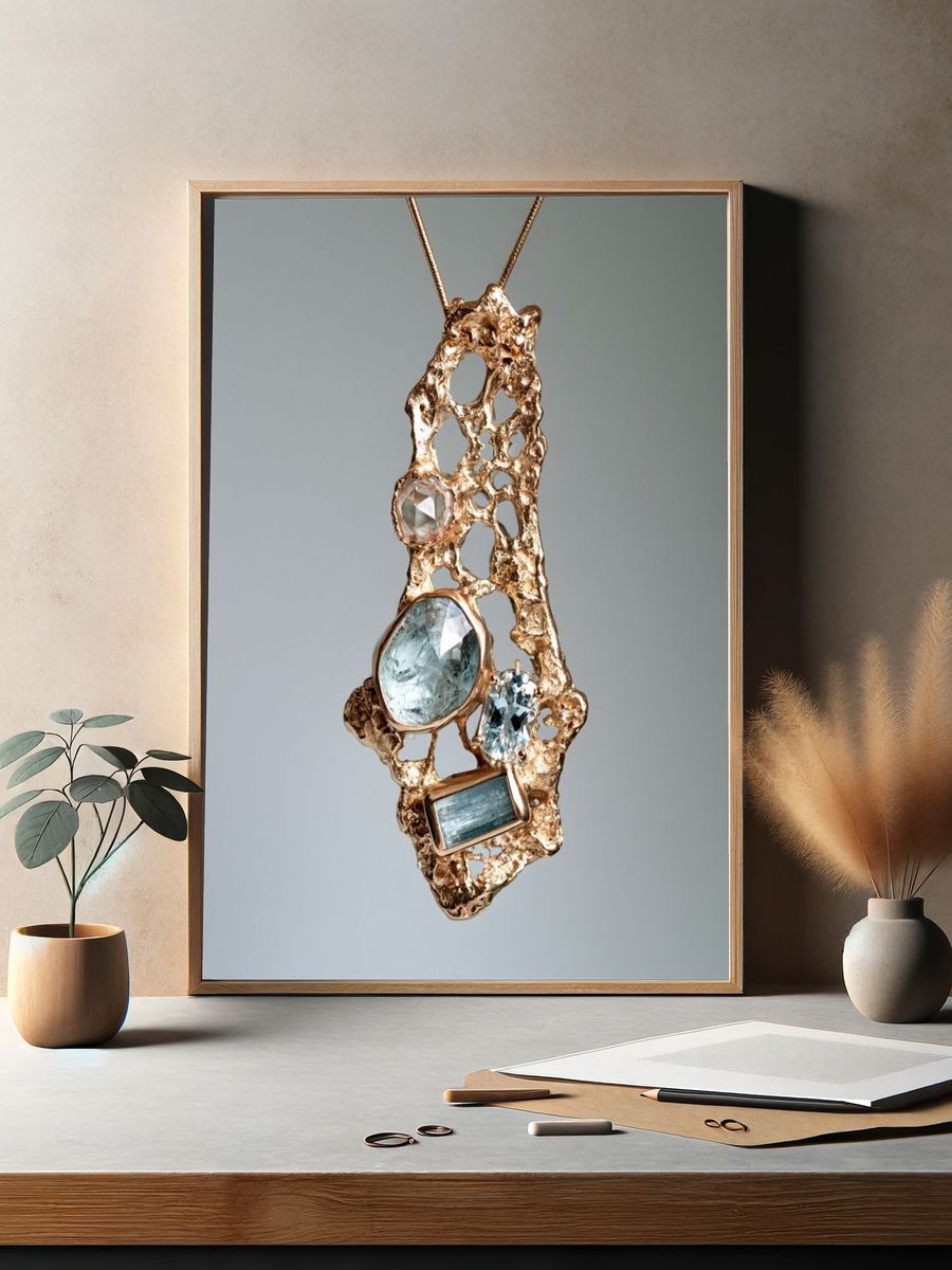 Gold Gemstone Pendant Photography Poster. — room view 2