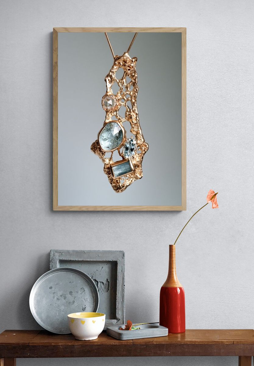 Gold Gemstone Pendant Photography Poster. — room view 3
