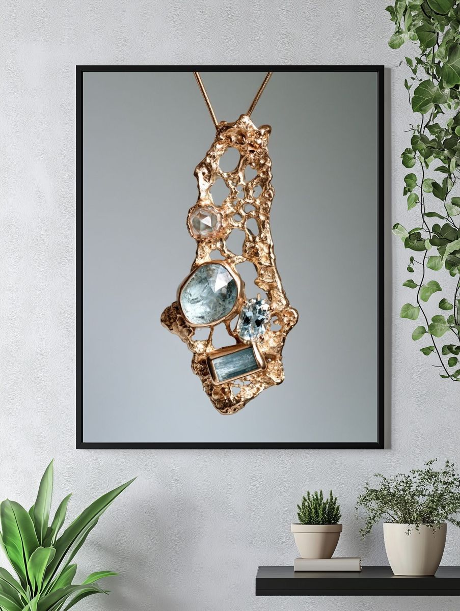 Gold Gemstone Pendant Photography Poster. — room view 4
