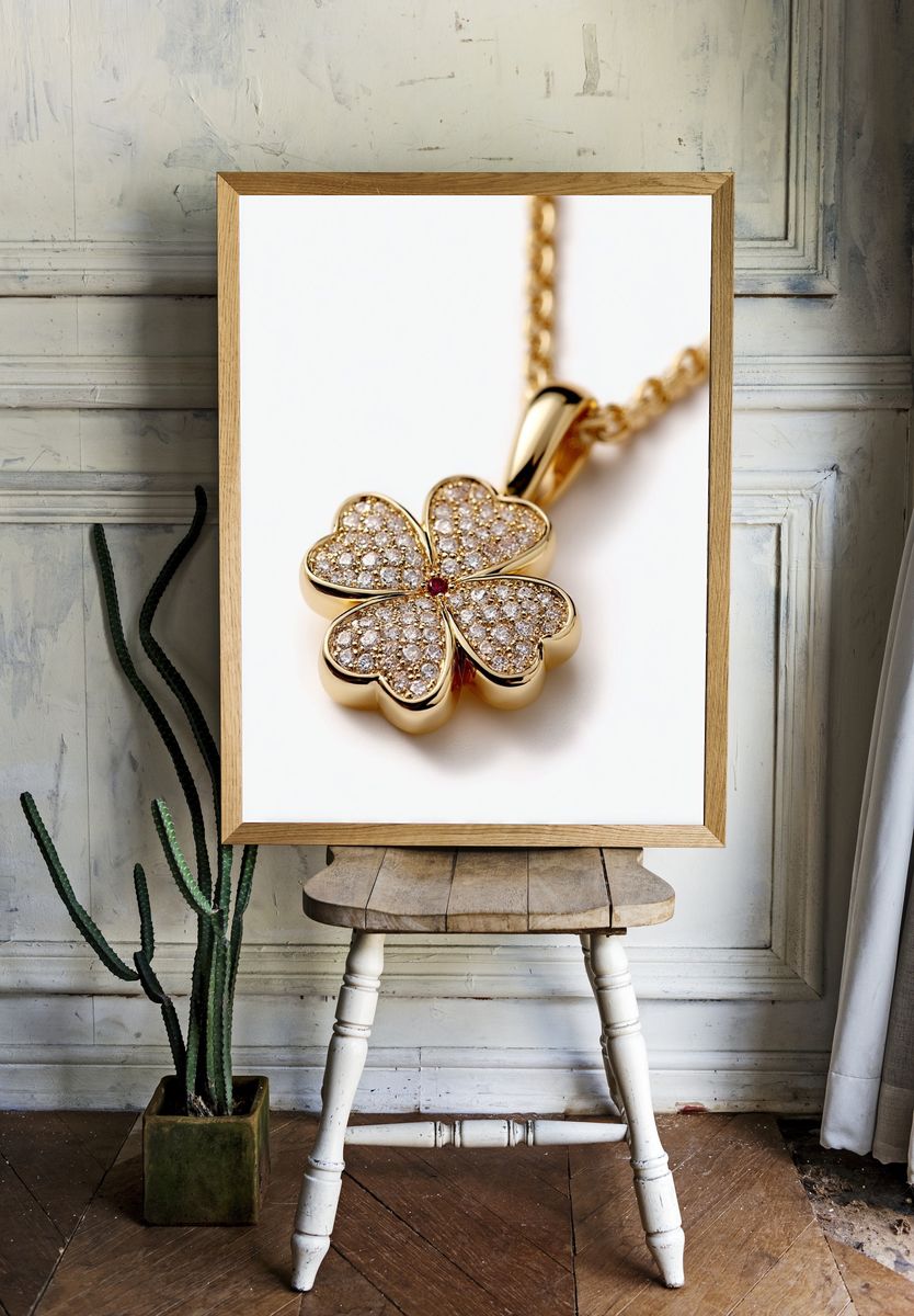 Gold Clover Pendant Photography Poster. room preview