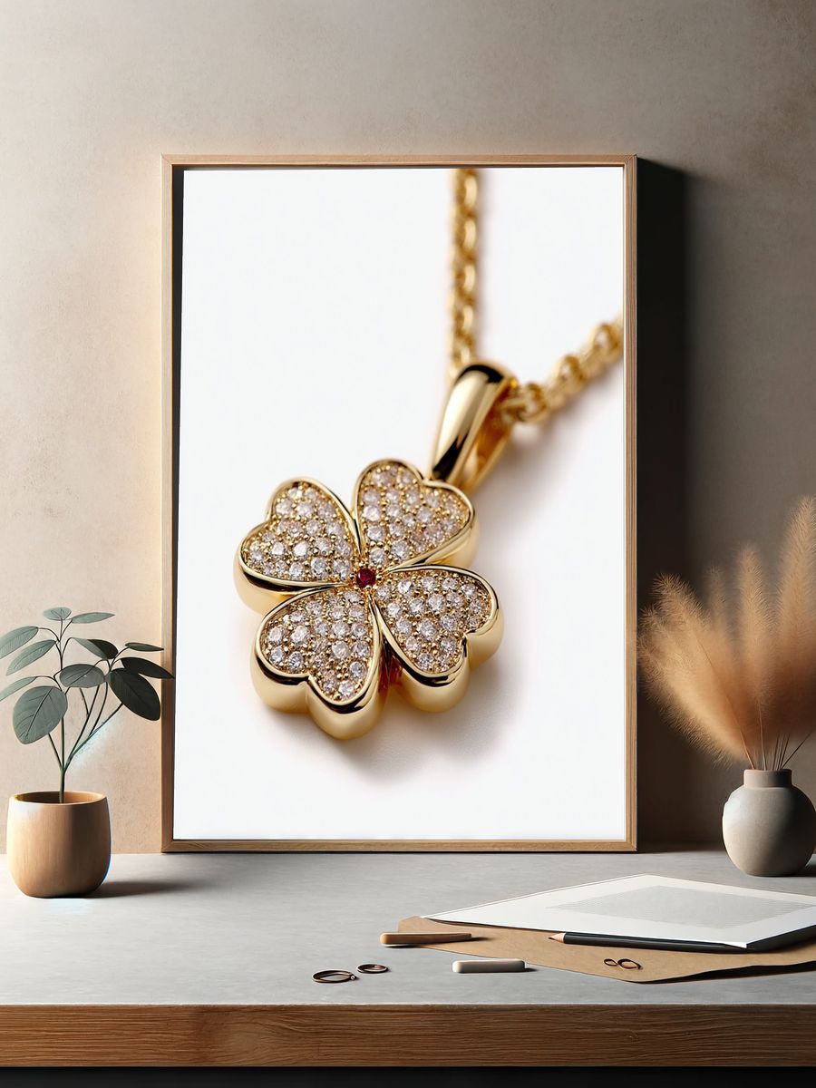 Gold Clover Pendant Photography Poster. — room view 2