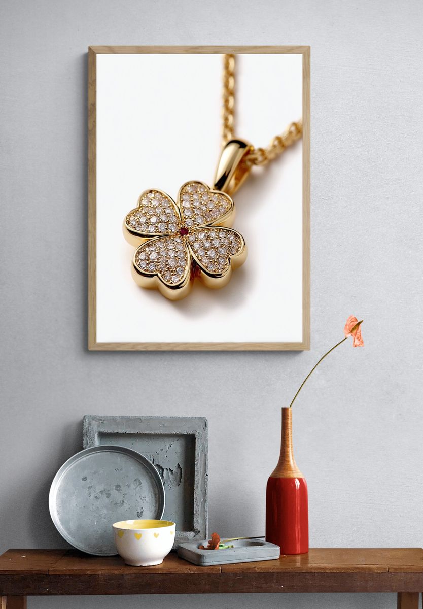 Gold Clover Pendant Photography Poster. — room view 3