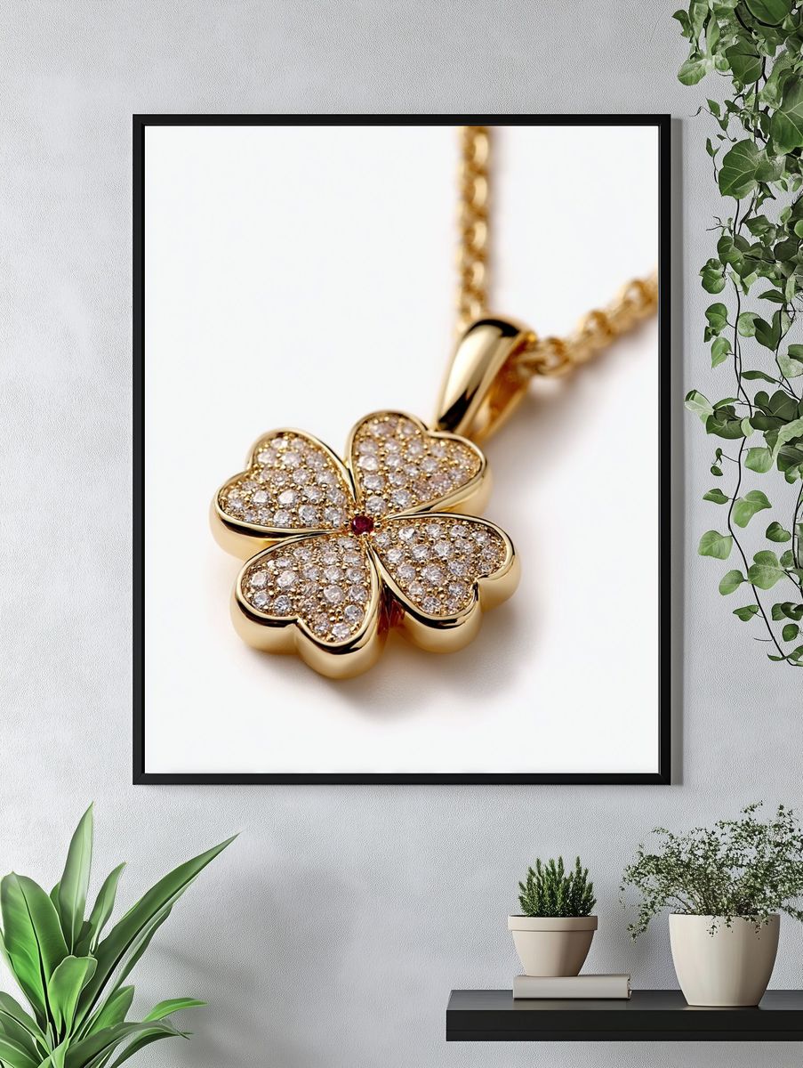 Gold Clover Pendant Photography Poster. — room view 4