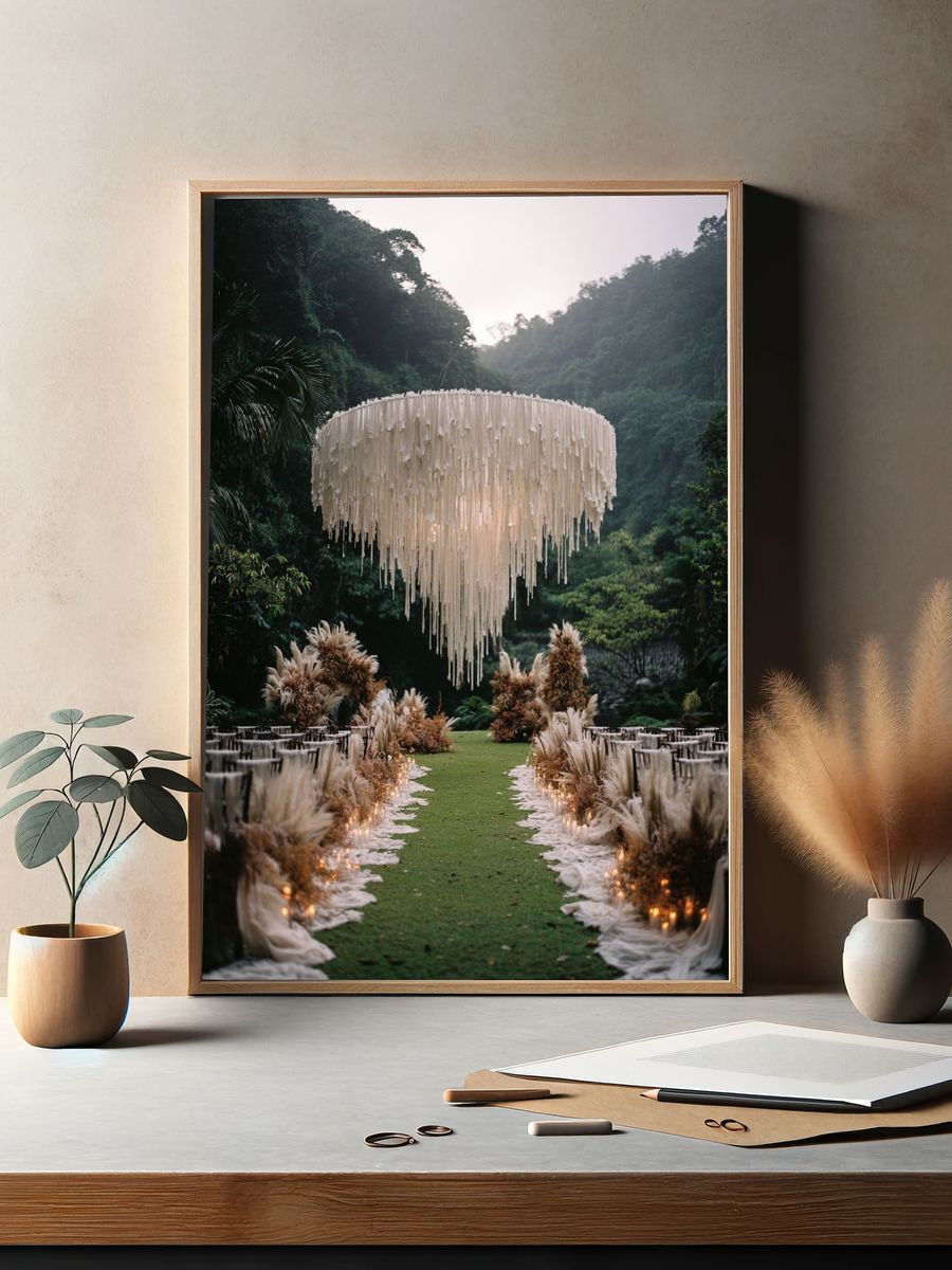Jungle Wedding Chandelier Photography Poster. — room view 2