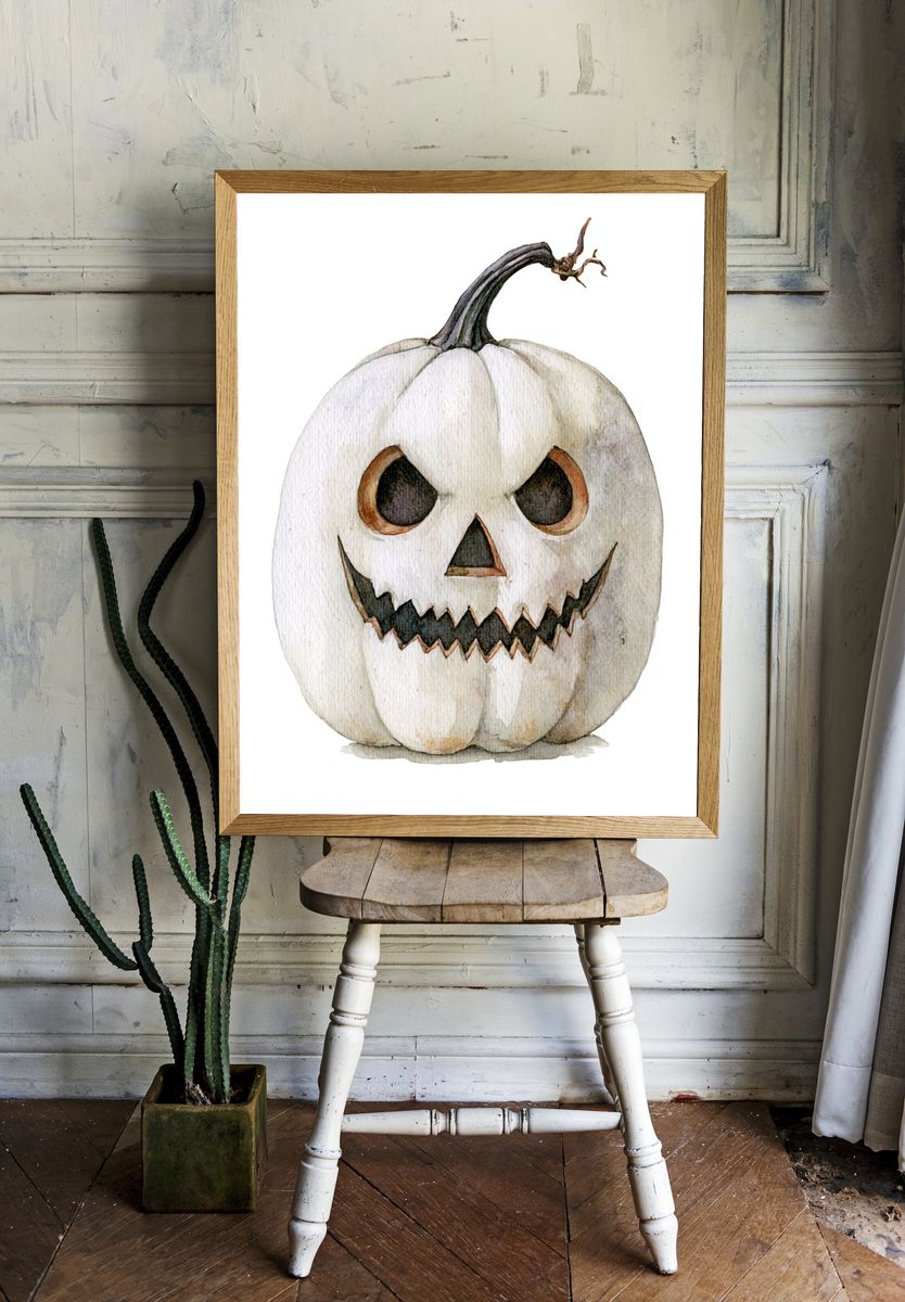 Jack-O'-Lantern Watercolor Poster. — room view 1