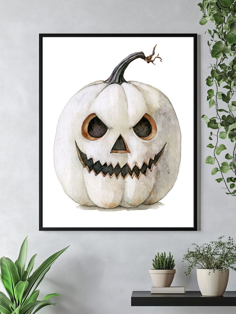 Jack-O'-Lantern Watercolor Poster. — room view 4