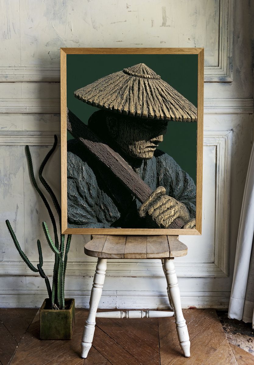 Japanese Woodcarver Portrait Print. room preview