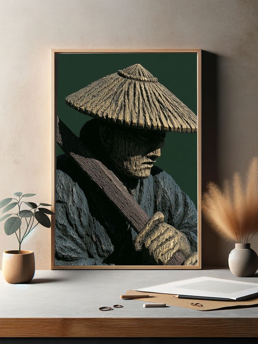 Japanese Woodcarver Portrait Print. — room view 2