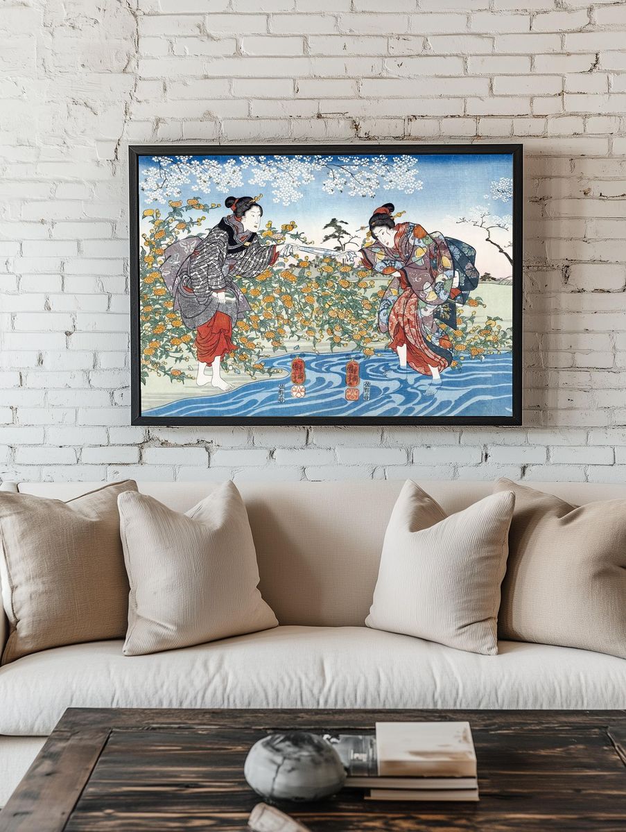 Japanese Women by the River — Ukiyo-e Print. — room view 1
