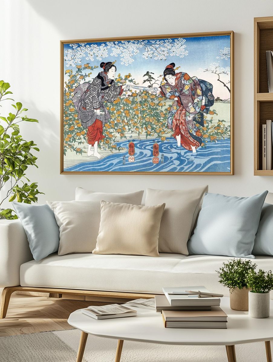 Japanese Women by the River — Ukiyo-e Print. — room view 2