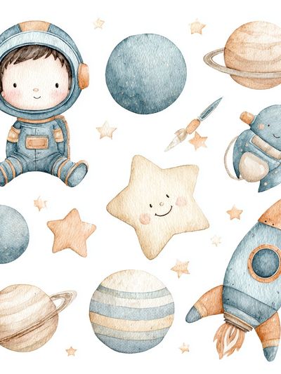 Cute Astronaut and Planets