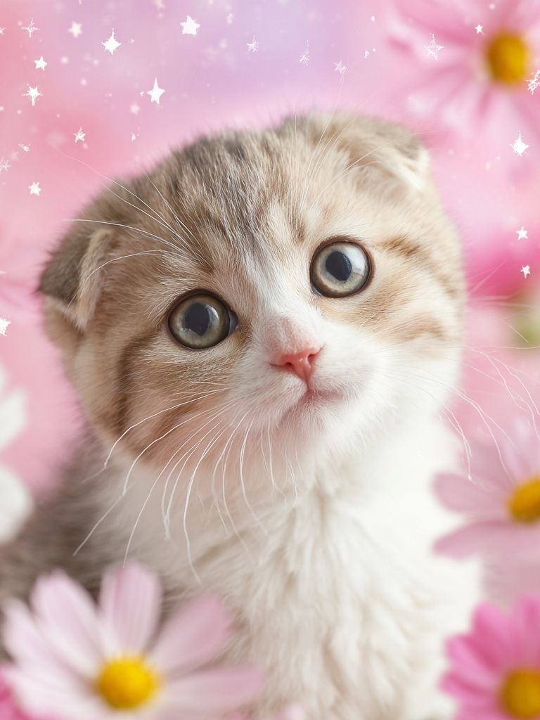 Cute Kitten in Flowers Poster. poster detail