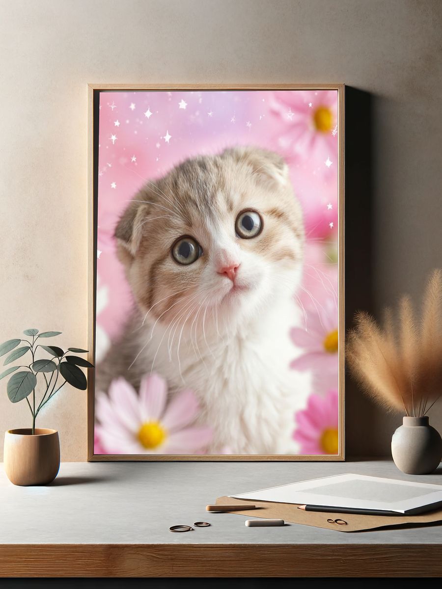 Cute Kitten in Flowers Poster. — room view 2