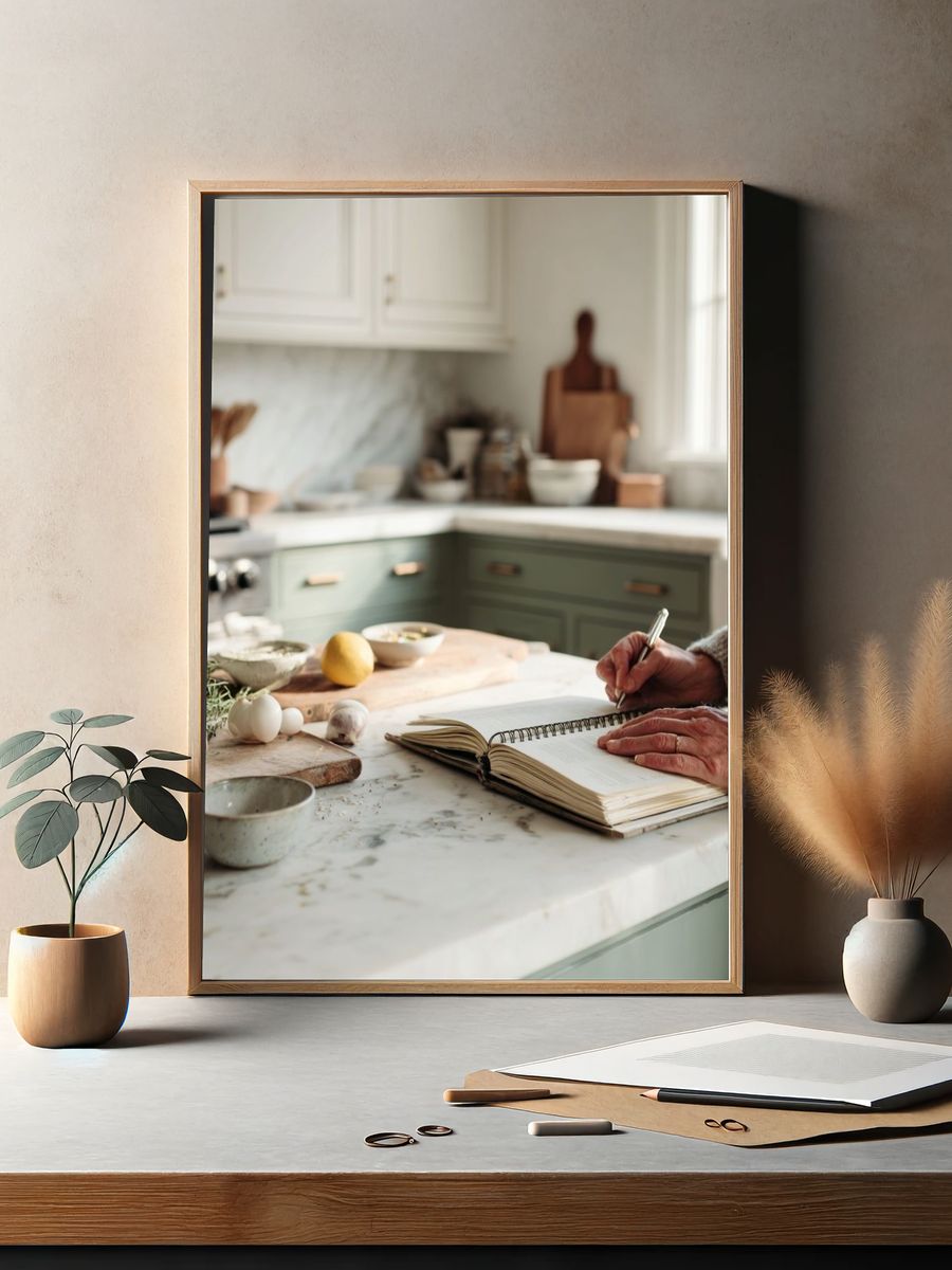 Cozy Kitchen Recipe Journal Photography Poster. — room view 2