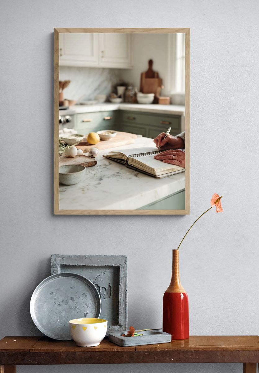Cozy Kitchen Recipe Journal Photography Poster. — room view 3