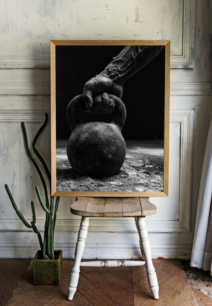 Kettlebell Grip Black-White Poster. — room view 1