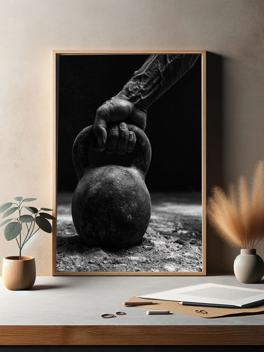 Kettlebell Grip Black-White Poster. — room view 2