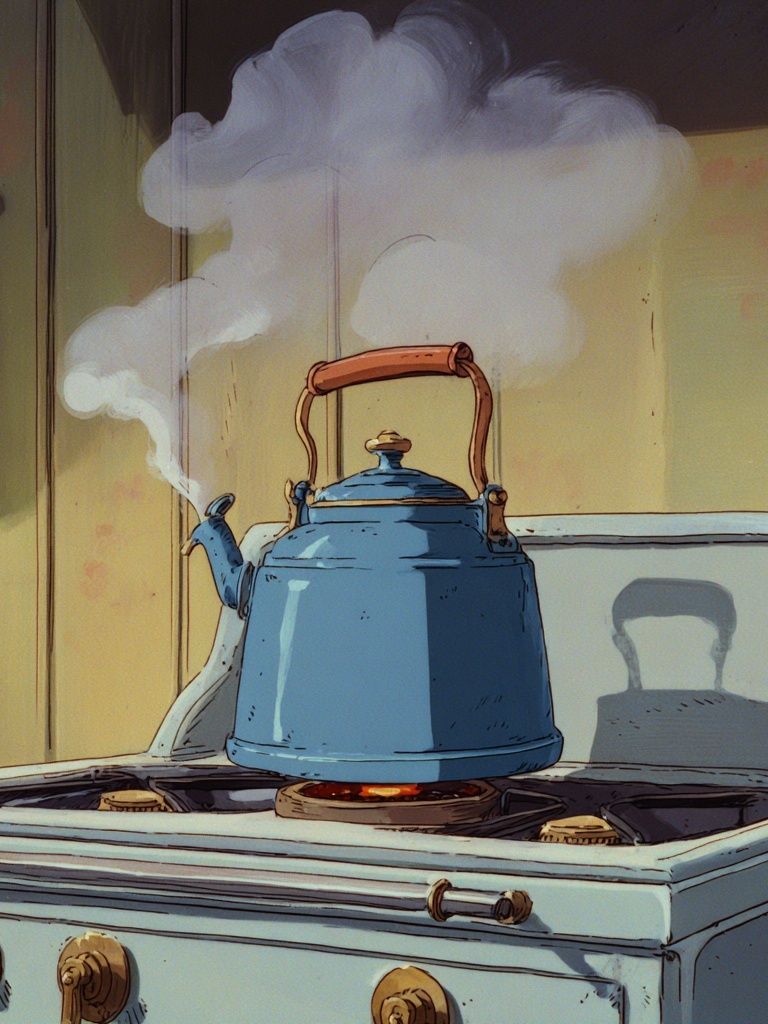 Blue Kettle on Stove — Illustration Print. poster detail