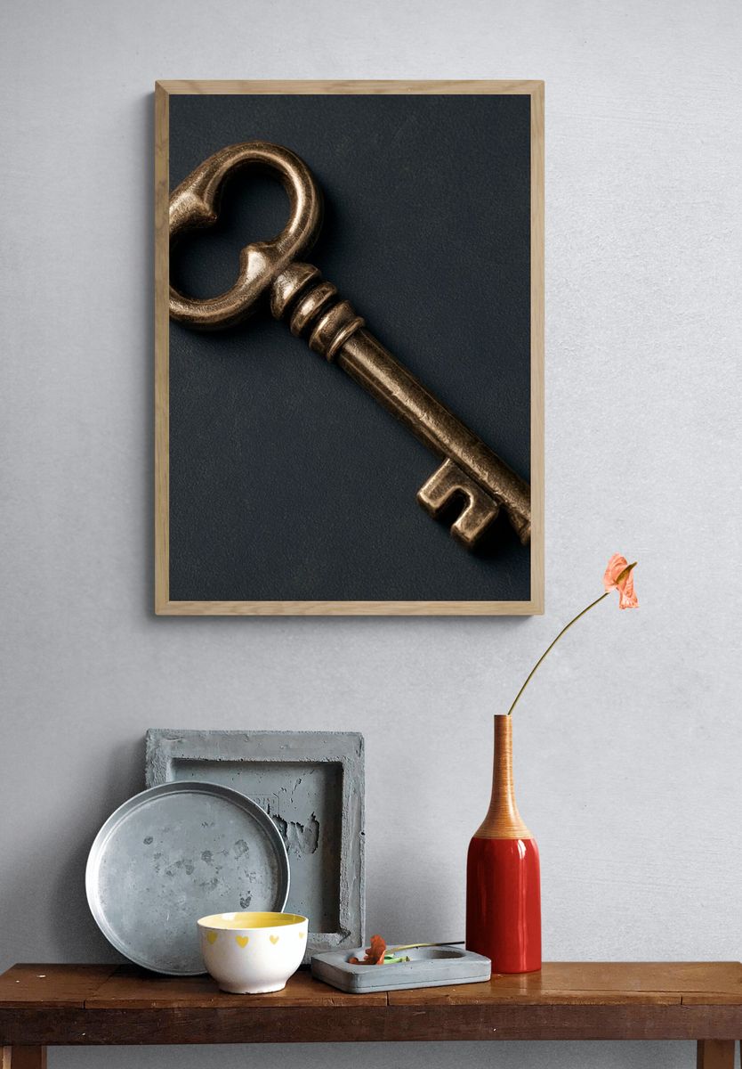 Antique Brass Key Photography Poster. — room view 3