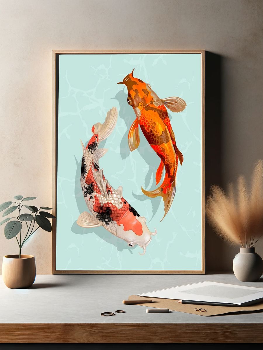 Two Japanese Koi fish swimming. — room view 2