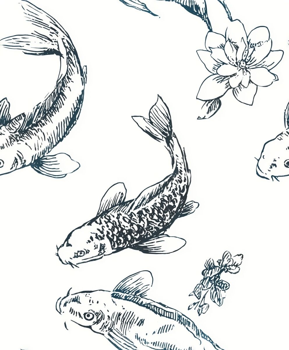 Koi Fish Botanical Line Art Poster. poster detail