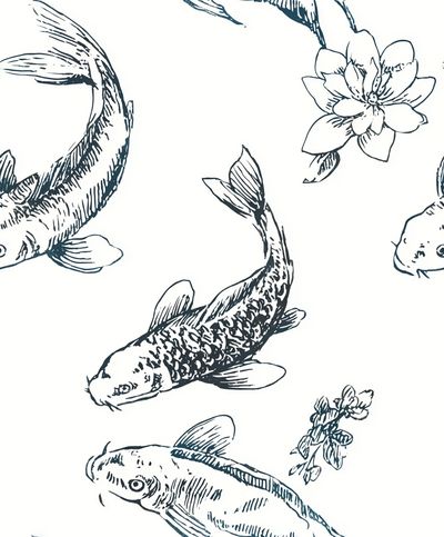 Koi Fish Botanical Line Art Poster. poster print
