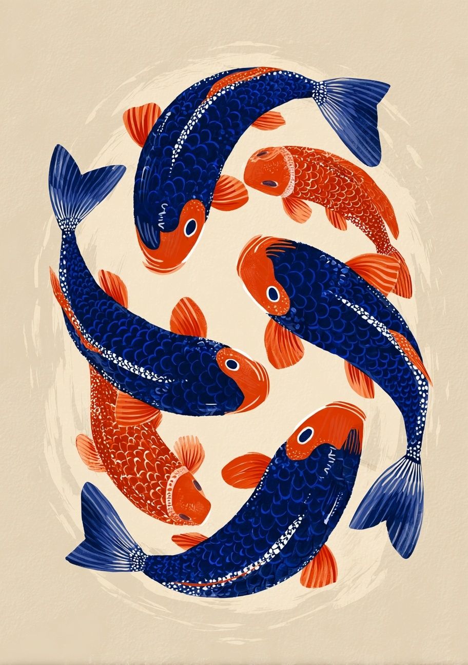 Koi Fish Circle Illustration Poster. poster — illustration art
